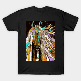 Horse Abstract Brown Blue Gold T-Shirt